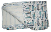 Hand Block Printed Fish Kantha Quilt – Handmade Cotton Bedspread, Twin/Queen/King Sizes
